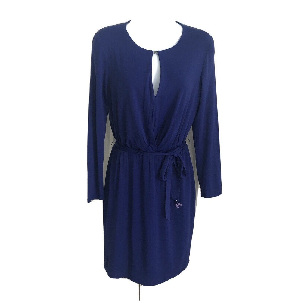 Trina Turk Long Sleeve Blue Indigo Dress Sz 4 Lined With Front Peephole In EUC